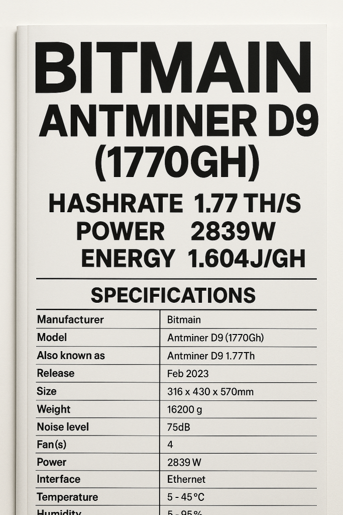 Bitmain Antminer D9 (1770Gh)
