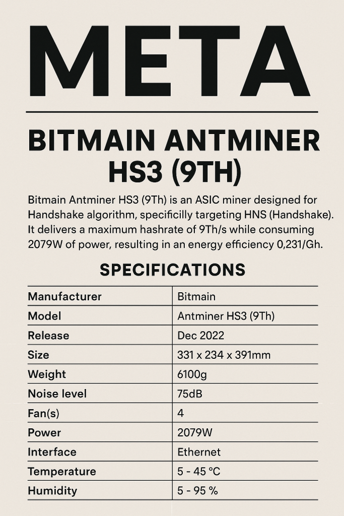 Bitmain Antminer HS3 (9Th)
