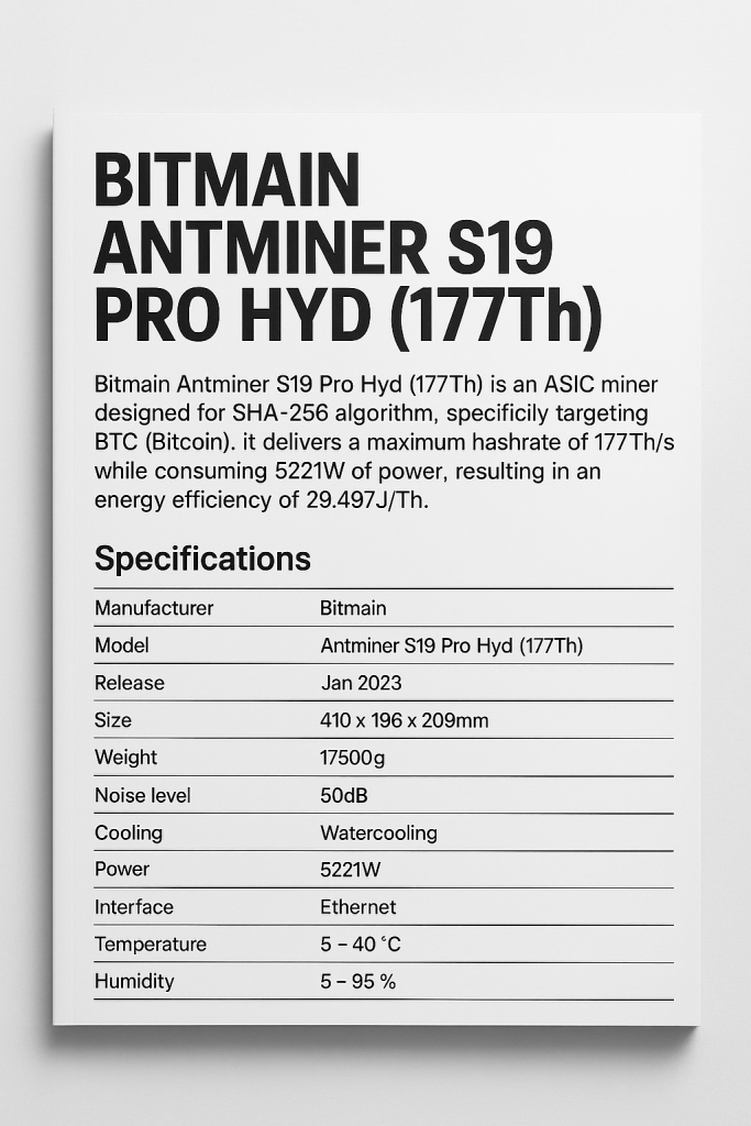 Bitmain Antminer S19 Pro Hyd (177Th)
