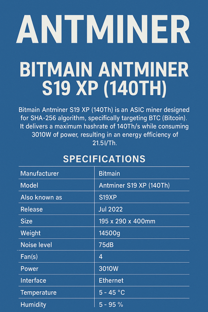 Bitmain Antminer S19 XP (140Th)

