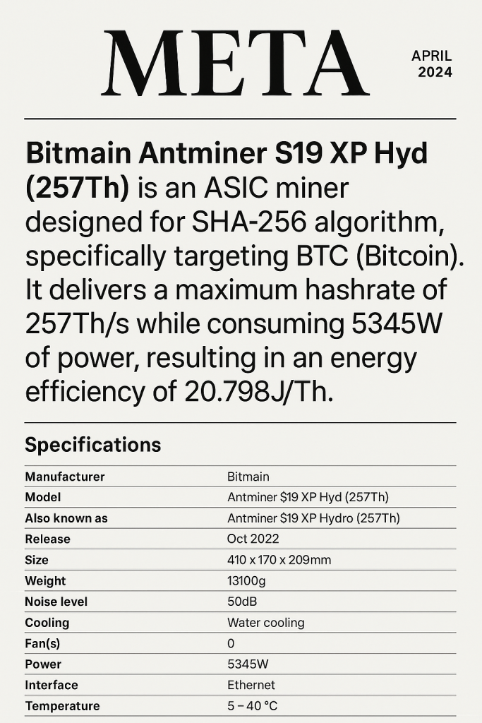 Bitmain Antminer S19 XP Hyd (257Th)
