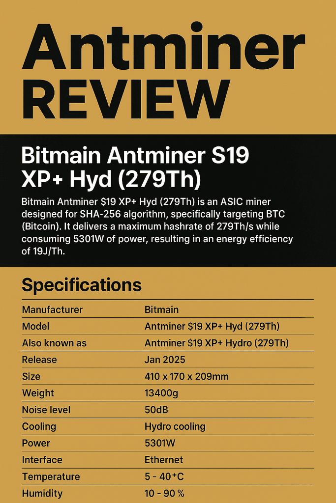 Bitmain Antminer S19 XP+ Hyd (279Th)
