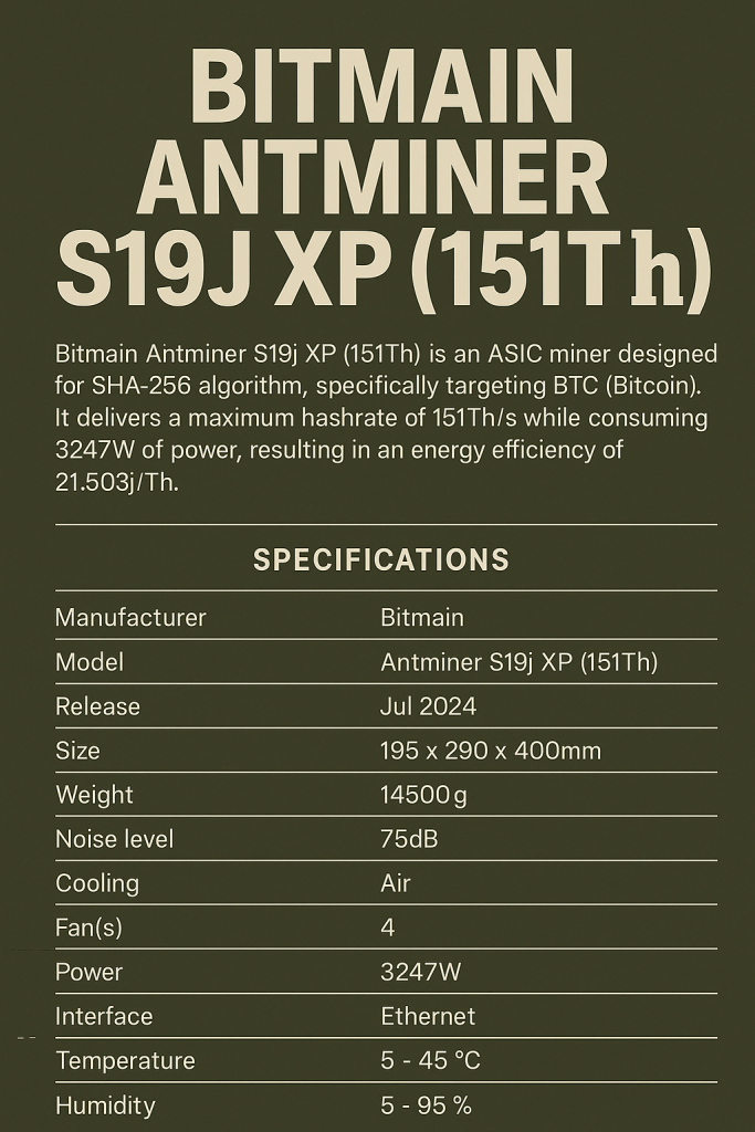 Bitmain Antminer S19j XP (151Th)