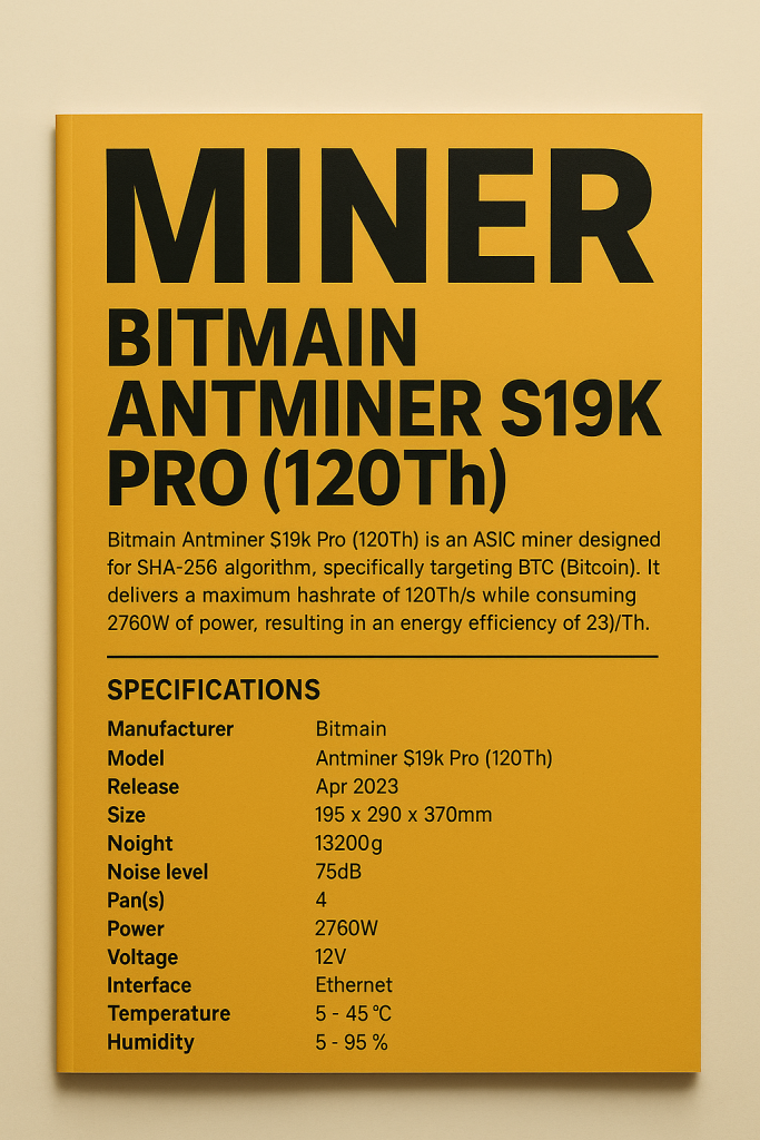 Bitmain Antminer S19k Pro (120Th)
