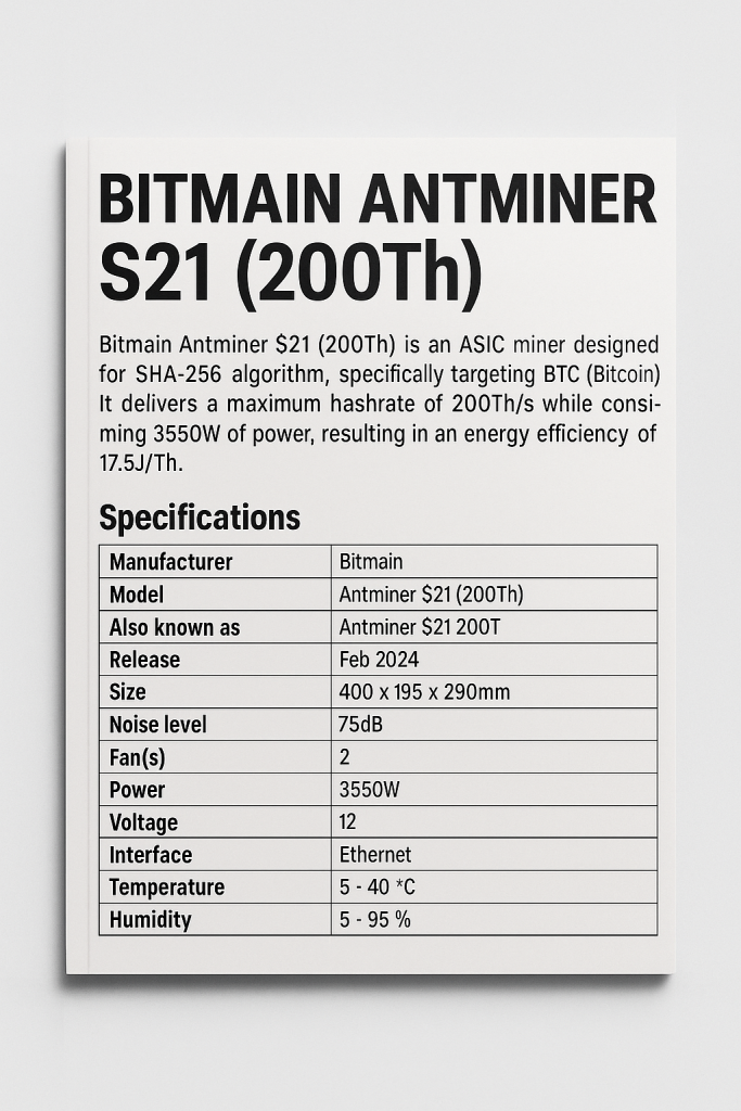 Bitmain Antminer S21 (200Th)