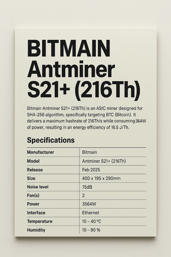 Bitmain Antminer S21+ (216Th)
