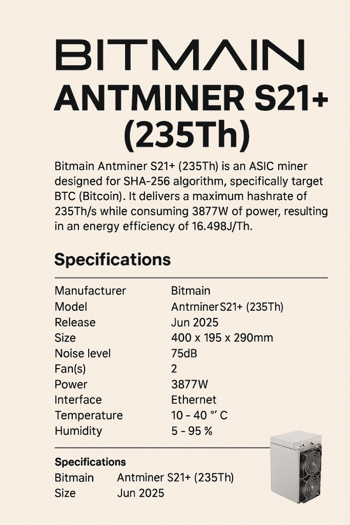 Bitmain Antminer S21+ (235Th)
