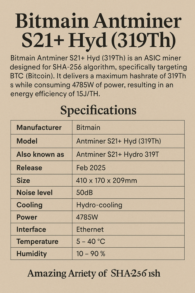 Bitmain Antminer S21+ Hyd (319Th)
