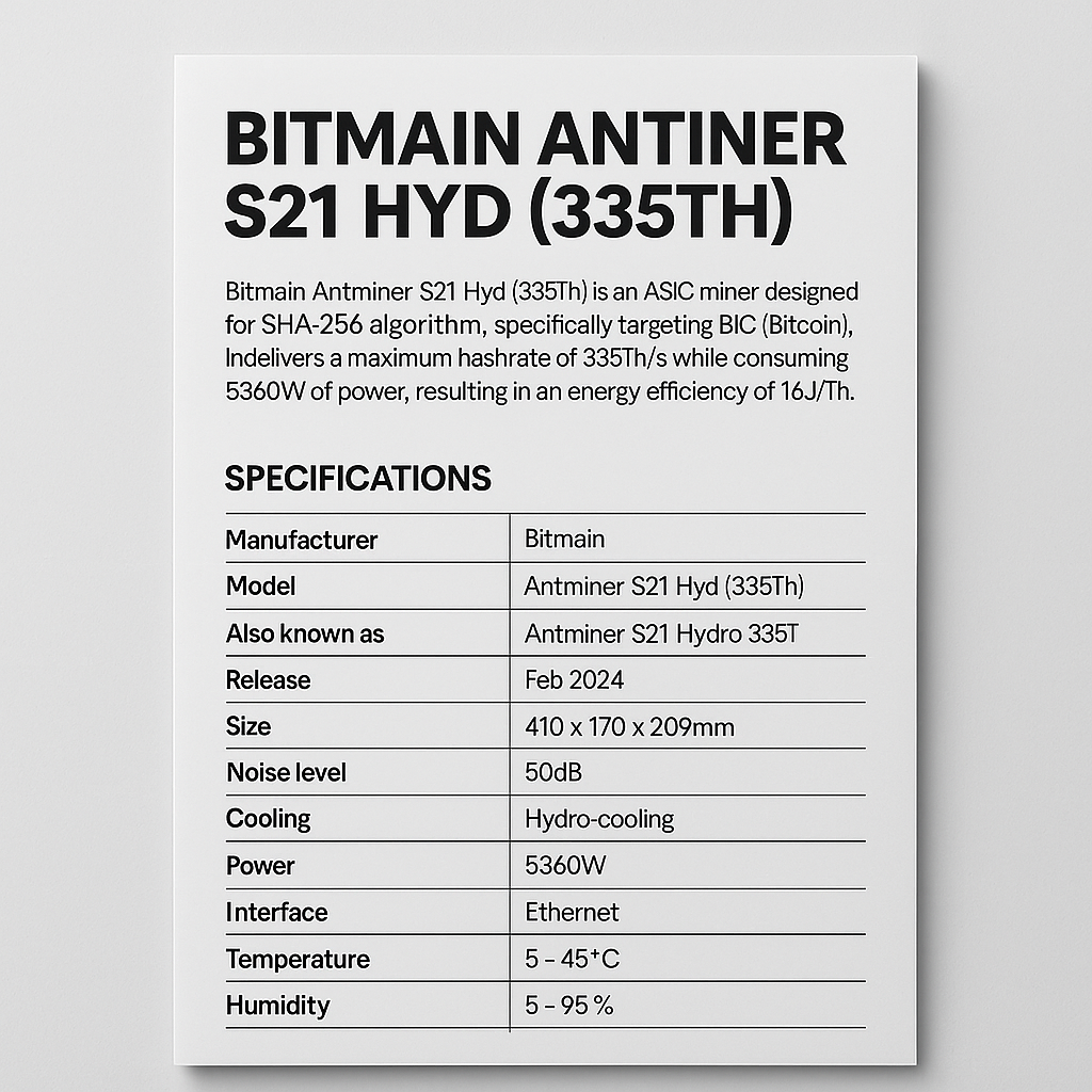 Bitmain Antminer S21 Hyd (335Th)