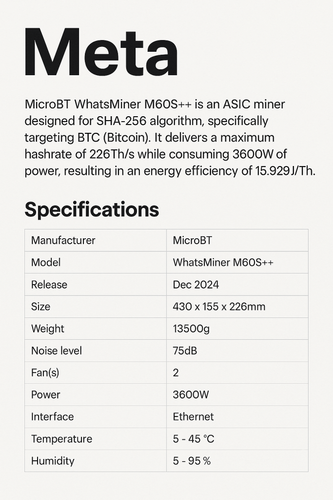 MicroBT WhatsMiner M60S++ 